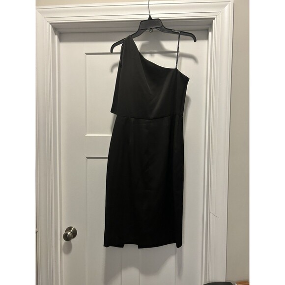 VINCE CAMUTO Women's Black Ruffled One-shoulder Satin Sheath Dress Size 10 Lined - Picture 8 of 9